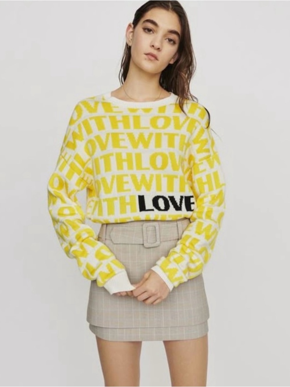Maje Yellow White 'LOVE' Logo Knit Sweater
